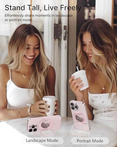 Glamour Pearl Magnetic Phone Grip Holder with Adjustable Kickstand – Ultimate Versatile Smartphone Accessory for i Phone, Android & Kindle – Secure Hands-Free Viewing & Stylish Design – Includes Magnetic Adapter for Effortless Compatibility and Enhanced Usability