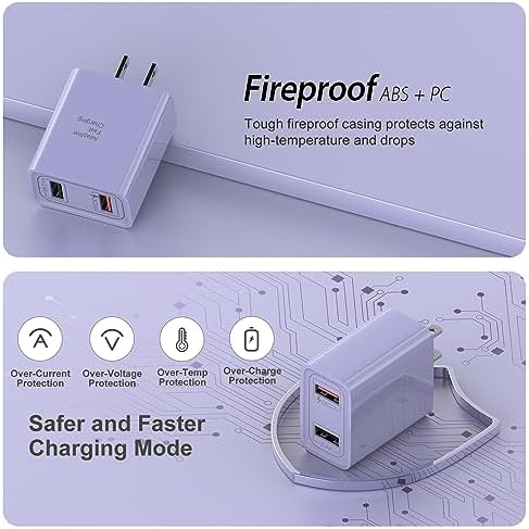 30 W Dual Port USB-C Wall Charger 4 Pack – Fast Charge QC 3.0 Power Adapter for i Phone 15 Series, Samsung Galaxy & Tablets – Compact & Stylish Purple Design for Home and Travel – Ultimate Charging Solution for Multiple Devices