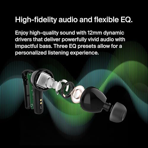 Belkin Sound Form™ Motion True Wireless Earbuds with Dual Microphone – Crystal Clear Calls & IPX5 Water-Resistant Design – Wireless Charging Case for Ultimate Convenience – Perfect Bluetooth Headphones for i Phone & Samsung Users – Enhanced Sound Quality for Active Lifestyles