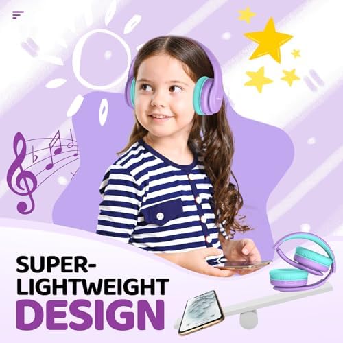 Kids Safe Sound Bluetooth Headphones – Lightweight Over-Ear Design with Volume Limiting (85/94 d B), 60-Hour Battery Life & Bluetooth 5.3, Built-in Microphone, Cozy Fit in Vibrant Blue – Ideal for Music, Audiobooks & Playtime with Enhanced Hearing Protection