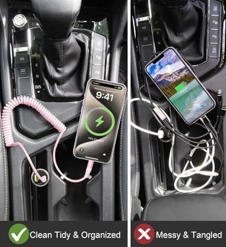 Coiled USB C to USB C Charger Cable Set – Fast Charging Solutions for i Phone 15 Series & Samsung Galaxy S23 – Innovative Retractable Design for Tangle-Free Convenience and Enhanced Durability – Ideal for On-the-Go Power Delivery