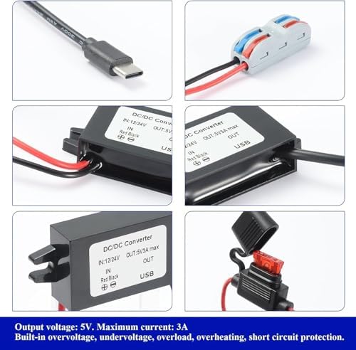 High-Efficiency Waterproof Dual USB DC/DC Adapter – 12/24 V to 5 V Converter with 3 A Output, Integrated Safety Fuse, and Compact Design for Reliable Vehicle Power Solutions and Outdoor Charging Needs