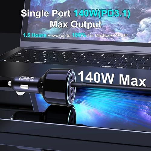 CHIPOFY 300 W USB C Car Charger – 6-Port Super Fast Charging Adapter with 4 USB-C & 2 USB-A Ports for Mac Book, i Phone 16/15 Pro Max, Galaxy S25/S24 Ultra – PD3.1, PPS, Quick Charge Technology for Ultimate Compatibility and Performance on the Go