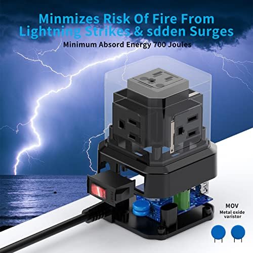 TOPREK 10 FT Power Strip with USB-C Fast Charging (3.0 A) – 5 AC Outlets & 4 USB Ports Surge Protector for Home, Office & Travel – Compact Desk Charging Station with Enhanced Surge Protection (700 J) for All Devices