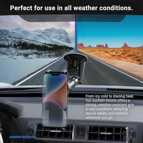 Ultimate ARKON Car Phone Mount – Universal Windshield Holder with Secure Spring Grip for Smartphones Up to 7.25″ – Perfect for i Phone, Samsung, Google, Huawei, and Nokia – 360-Degree Rotation for Enhanced Navigation and Hands-Free Calls – Easy Installation for Every Driver – Durable Design for Long-Lasting Performance