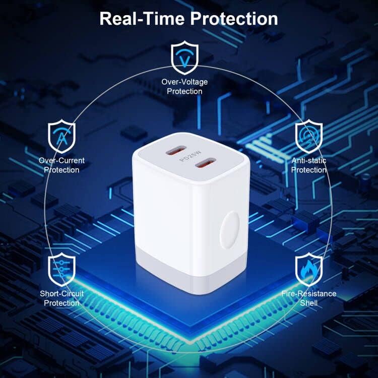 25 W Dual Port Type-C Fast Charging Wall Charger – Ultimate High-Speed Power Adapter for Samsung Galaxy S24 Series, i Phone 16/15/14 Pro, and Google Pixel 9 – Compact, Lightweight Design with Advanced Safety Features for Effortless Device Charging Anywhere, Anytime