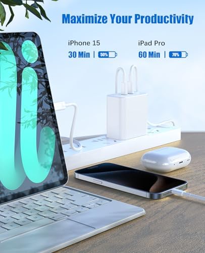 Ultra-Fast 40 W Dual-Port USB-C Charger with 4 Premium 6 FT Cables | Perfect for i Phone 16/15 Pro Max, i Pad Pro & Samsung S24 | Compact, Travel-Ready Design for Effortless Charging | Experience Rapid Power Delivery & Versatile Compatibility for All Devices