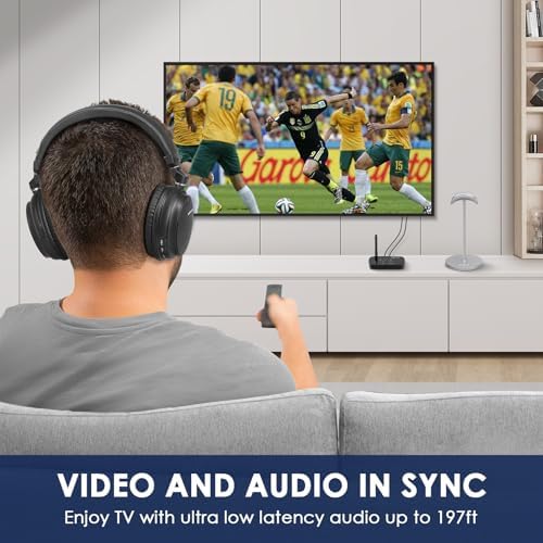 Experience the Future of Home Audio with SIMOLIO Wireless Headphones for TV – Premium Over-Ear Design Featuring Advanced Apt X Low Latency Technology for Flawless Sound Synchronization, Tailored 3 EQ Modes for Personalized Listening, and Enhanced Dialog Clarity Perfect for Seniors. Enjoy Universal Compatibility with Optical, AUX, and RCA Transmitters, a Remarkable 40-Hour Battery Life for Extended Use, and Effortless Volume Control for an Unmatched Entertainment Experience. Elevate Your Viewing Pleasure with Expertly Crafted Headphones Designed for Comfort and Clarity, Ensuring Every Word is Heard in Stunning Detail. Perfect for Movies, Music, and Gaming – Transform Your Audio Experience Today!