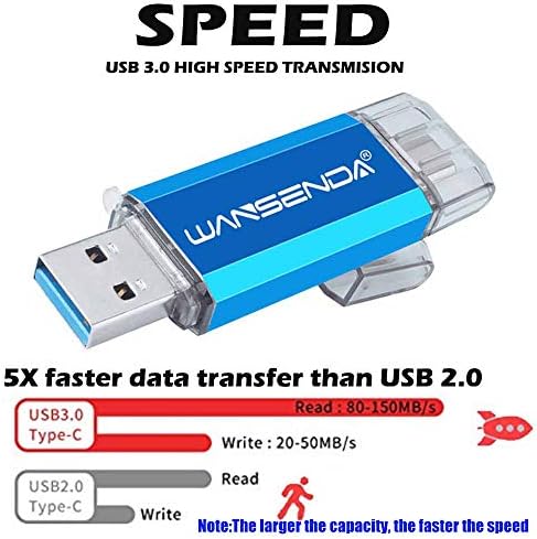 WANSENDA 64 GB OTG USB Flash Drive – 2-in-1 USB 3.0/3.1 & Type-C Storage for Android Devices, PC & Mac – Fast File Transfers with Stylish Red Design for Effortless Data Management