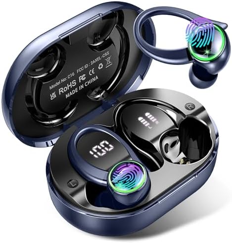 Elevate Your Active Lifestyle with Advanced Bluetooth 5.3 Wireless Earbuds – 50 Hours of Playtime, Superior Deep Bass, and 4 ENC Noise-Cancelling Mics for Crystal-Clear Sound – IP7 Waterproof Design with Secure Earhooks for Ultimate Comfort During Workouts and Outdoor Activities – Your Essential Fitness Companion for Uninterrupted Audio Adventure
