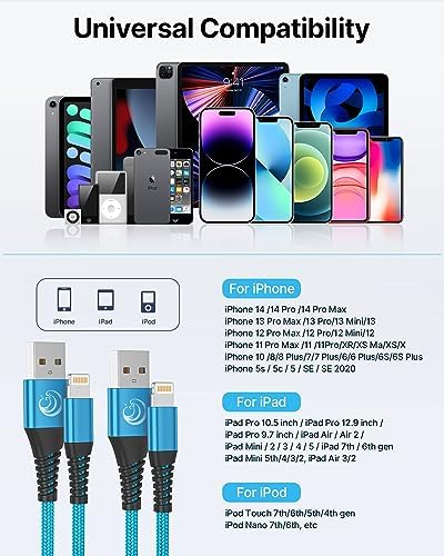 Aioneus 10 ft i Phone Charger 2 Pack – Apple Certified Lightning Cable with Fast Charging, Extra Long Nylon Braided Cord in Stylish Pink for i Phone 13, 12, 11, XS, XR, 10, 8, 7, 6 Plus – Unmatched Durability and Flexibility