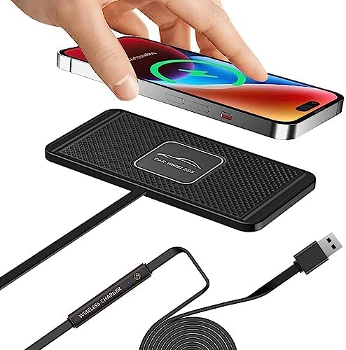 Fast Wireless Car Charger Qi Charging Pad – 15 W, 10 W, 7.5 W Multi-Device Adapter for i Phone 14/13/12 Mini/11 Pro Max, Air Pods, Samsung Galaxy Buds & More – 39-Inch Long Cable for Ultimate Flexibility and Enhanced Compatibility in Your Vehicle