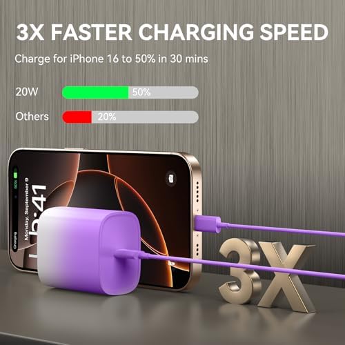 Ultimate 10 FT USB-C Fast Charging Kit for i Phone 16 and 15 – 20 W Power Adapter & Extra Long Cord for Rapid Charging of i Pads and Android Devices – Enhanced Compatibility and Durability for Everyday Use