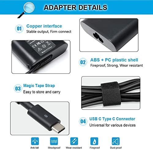 65 W USB-C Power Adapter for Dell XPS & Latitude Laptops – High-Speed Charging, Universal Compatibility with Advanced Safety Features, Ideal for Models 9350, 9360, 9370, 7380, and More – Perfect for Home, Office, and Travel Use – Durable, Lightweight Design with 1-Year Warranty and 24/7 Support