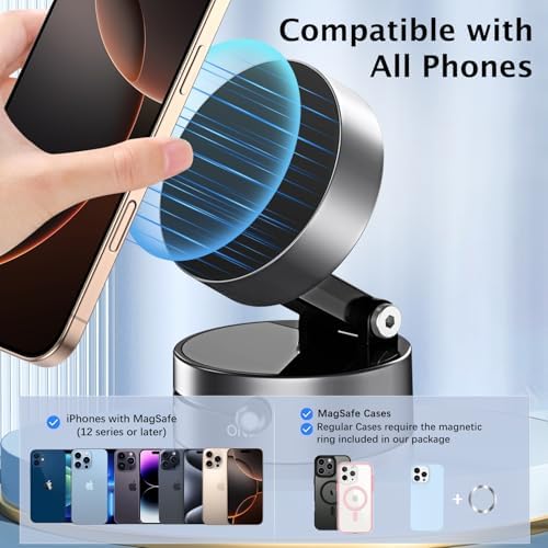 Telaso Vacuum Suction Magnetic Phone Holder, Retractable and 360° rotationStrong Suction Cup Magnetic Hands-Free Car Phone Stand for Magsafe for All Smartphones, All Cars Home Office Gym, Space Grey – Enhanced Compatibility and Speed