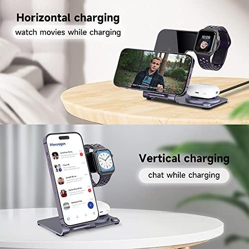 Premium Aluminum Alloy 3-in-1 Wireless Charging Station for i Phone, Apple Watch & Air Pods – Ultra-Fast Power Delivery for i Phone 15 to 11 (Pro, Pro Max), XS, XR – Sleek Minimalist Design for Effortless Clutter-Free Charging Experience