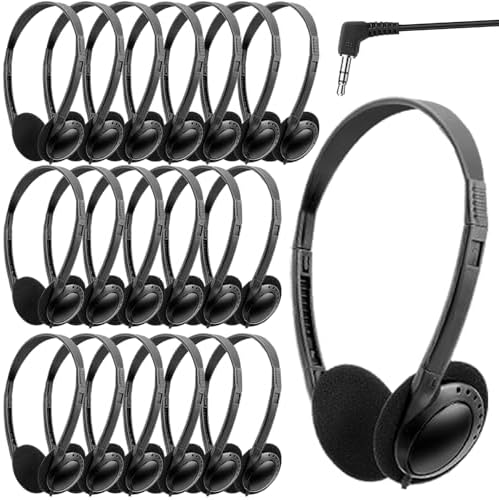 Bulk Classroom Headphones 25 Pack – Premium Durable Wired Earphones for Enhanced Student Learning, Comfortable Fit for Kids and Adults – Superior Sound Quality for Educational Use (HY103, 25 Black)