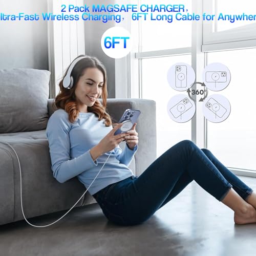 Magnetic Wireless Charger Duo for i Phone 16 & 15 Series – 15 W Fast Charging with 6 FT Cable & USB-C Adapter – Ideal for i Phone 16 Pro/Pro Max, 14/13/12, and Air Pods 3/2/Pro 2 – Secure Mag Safe Alignment for Seamless Power Delivery – Ultimate Charging Solution for Home & Office