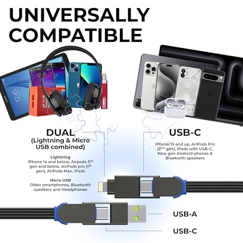Ultimate 6-in-1 USB C and Lightning Charging Cable – Rolling Square in Charge X, 100 W Fast Charger for Smartphones, Tablets, and Laptops, Compact Universal Cable for Enhanced Performance and Travel Convenience, Durable Black Design