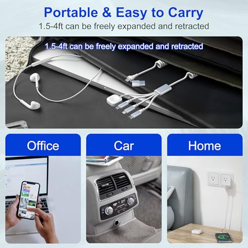 Revolutionary 4-in-2 Retractable Charging Cable for i Phone 15 & Apple Watch – MFi Certified Multi-Port Charger with USB-C, Micro USB, Lightning & Magnetic Dock – 100 W PD Ultra-Fast Charging & Data Sync Capabilities – Perfect for Home, Office, and Travel – Robust Design with 12-Month Warranty and Wide Device Compatibility