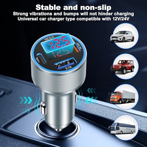 High-Power 65 W USB C Car Charger with 4 Fast Charging Ports, PD30 W Capability, Digital Voltage Display & 2 USB Cables – Ultimate Compatibility for i Phone 16/15/14/13, Samsung Galaxy S25/S24/S23, i Pads & More – Efficient On-the-Go Charging Solution