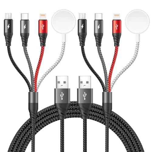 Revolutionary 4-in-1 Fast Charging Cable for Apple Watch and i Phone – Versatile Multi-Device Charger Compatible with i Phone 16, 15, 14, 13, Galaxy Models, and All Apple Watch Generations – Durable 4-Foot Braided Cord for Effortless Portability and Rapid Power Restoration – Your Essential Tech Companion for Streamlined Charging Solutions