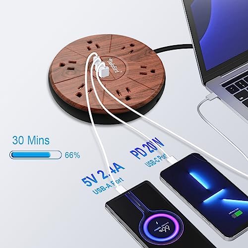 High-Power Surge Protector Power Strip with 6 AC Outlets and 20 W USB-C Fast Charging – Ideal for Home, Office, and Dorm Room Use with Circuit Breaker Safety Feature and Wide Outlet Spacing for Optimal Device Compatibility