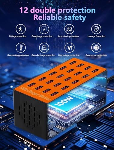 20-Port USB Charging Hub – 100 W Fast Charging Station for Multiple Devices, Smart Power Distribution, Compact USB Charger Dock for Home and Office Use, Ultimate Convenience for Gadgets and Electronics