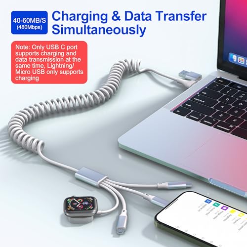 Revolutionary 4-in-2 Retractable Charging Cable for i Phone 15 & Apple Watch – MFi Certified Multi-Port Charger with USB-C, Micro USB, Lightning & Magnetic Dock – 100 W PD Ultra-Fast Charging & Data Sync Capabilities – Perfect for Home, Office, and Travel – Robust Design with 12-Month Warranty and Wide Device Compatibility
