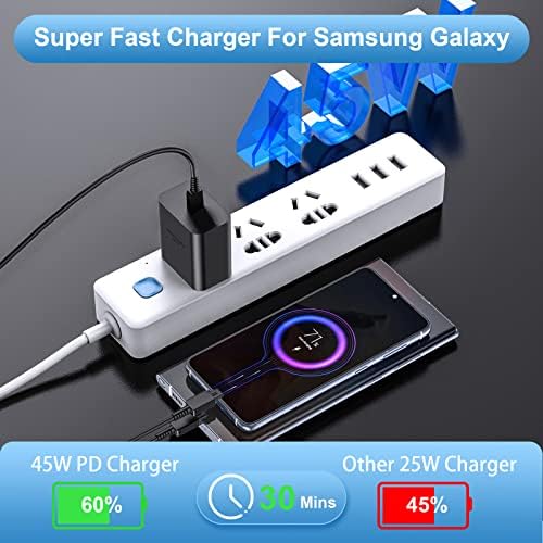 Ultra-Fast 45 W Samsung USB-C Wall Charger & 6 FT Cable – Superior Charging Solution for Galaxy S23, S22 Ultra, Note 20 & More – Compact, High-Power Design with Enhanced Safety Features for On-the-Go Convenience
