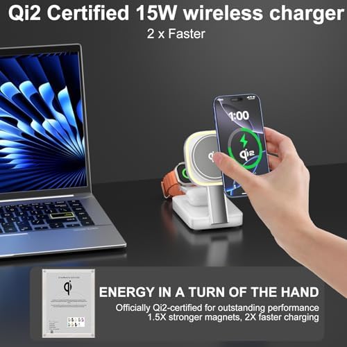 Revolutionize Your Charging Routine with the 3-in-1 Magnetic Wireless Charger Station for Apple Devices – Foldable Design, Integrated Night Lamp, and Mag Safe Compatibility for i Phone 16/16 Pro/16 Pro Max/15/14/13/12, Air Pods, and Apple Watch (Sleek Black Finish) – Ultimate Convenience and Enhanced Speed for Modern Users