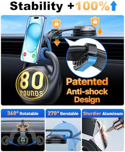 HTU 2025 Mag Safe Car Mount – Advanced 5-in-1 Magnetic Phone Holder for i Phone with Robust Suction Power and Customizable Bendable Design for Dashboard, Windshield, and Vent – Elegant Light Rose Finish, Safety Certified for Ultimate Reliability