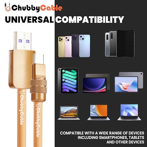 chubbycable Desert Titanium USB C Cable Luxury Gold 240W Fast Charging Cable Ultra-Thick Silicone Phones Tablets Cord, USB-A to Type-C, 197 inch – Enhanced Compatibility and Speed