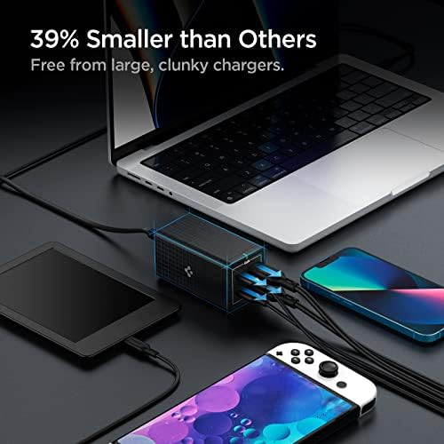 Spigen 120 W Ga N III 4-Port USB C Charging Station – Ultimate Fast Charging Solution for Mac Book, i Pad, i Phone 16/15/14/13, HP, Dell XPS & More | High-Efficiency Multi-Device Power Hub with Compact Design for Home & Travel