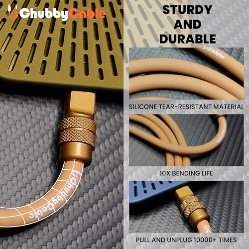 chubbycable Desert Titanium USB C Cable Luxury Gold 240W Fast Charging Cable Ultra-Thick Silicone Phones Tablets Cord, USB-A to Type-C, 197 inch – Enhanced Compatibility and Speed