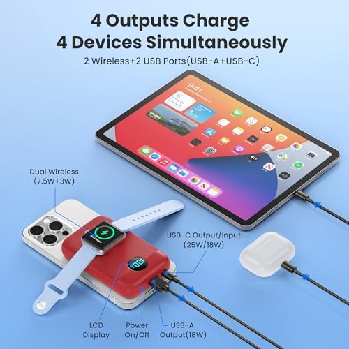 Revolutionary 4-in-1 Magnetic Power Bank – 10,800 m Ah Wireless Charger for i Phone 16/15/14/13/12 & Apple Watch – Compact & Lightweight Design with LCD Display – 25 W Ultra-Fast Charging for Up to 4 Devices – Seamless Compatibility with Mag Safe, Air Pods, and Android Devices – Enhanced Safety Features with Multi-Protection – Ideal for On-the-Go Power Management and Versatile Charging Solutions