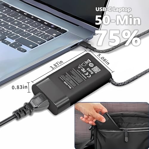 High-Performance 65 W USB-C Laptop Charger for HP Elitebook, Spectre, Envy, and Chromebook – Fast Charging AC Adapter with Enhanced 11 ft Cable for Seamless Compatibility and Reliability – Ideal Replacement for Original HP Power Supply Units