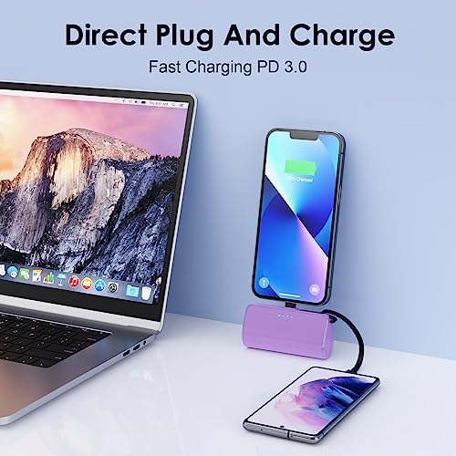 Dual Pack Mini Power Bank with Built-in USB C Cable – 5200 m Ah Fast Charging Battery for i Phone 15/14/13/12/11/XR/8/7/6 & Android Devices – Ultra-Portable Travel Charger for On-the-Go Power Needs