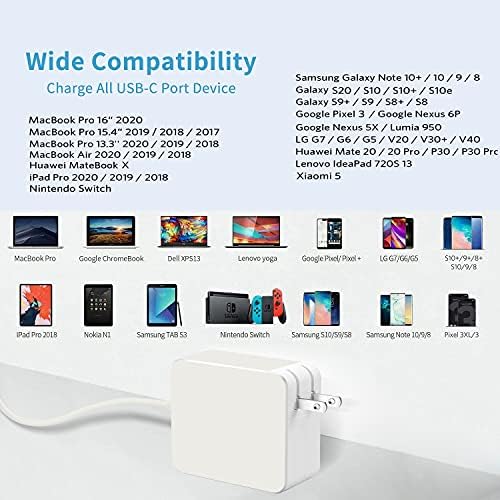 Ultra-Fast 96 W USB-C Charger for Mac Book Pro & Air – Powerful Power Adapter with Enhanced Compatibility & Speed for All USB-C Devices – Compact Design with 5.91 ft Cable & Intelligent Safety Features – Ideal for Home, Office, & On-the-Go Charging Solutions