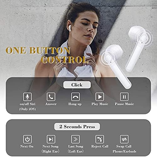 Ultimate Wireless Earbuds with Bluetooth 5.0 – IPX8 Waterproof, 3 D Stereo Sound, Auto-Pairing for Android/Samsung/i Phone – Ergonomic Design with Built-in Mic & Compact Charging Case for Active Lifestyles (White)