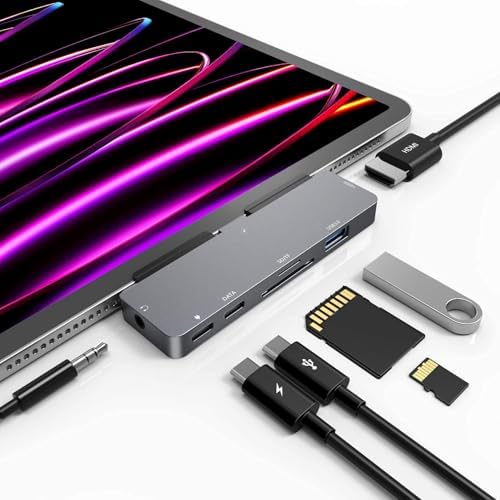 Ultimate 7-in-1 i Pad Pro & Air Adapter – Unleash 4 K HDMI, USB 3.0, and 3.5 mm Audio Jack for Seamless Connectivity – Power Up with USB-C PD Charging and Effortless SD/Micro SD Access – Transform Your i Pad Experience with Enhanced Functionality and Speed