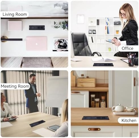 Recessed Power Strip with Integrated 15 W Wireless Charger – Versatile Desktop Charging Station Featuring 2 USB-C Fast Charging Ports & Dual AC Outlets for Home and Office Use – Streamlined Design for Clutter-Free Spaces & Enhanced Device Compatibility