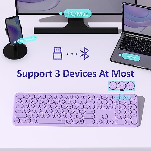 UBOTIE Wireless Green Keyboard – Stylish Full-Size Bluetooth & 2.4 GHz Dual Mode Keyboard with Unique Round Keycaps, Ultra-Slim Design & Quiet Scissor Switches for Effortless Typing on PC, MAC & Smart Devices – Perfect for Home & Office Use
