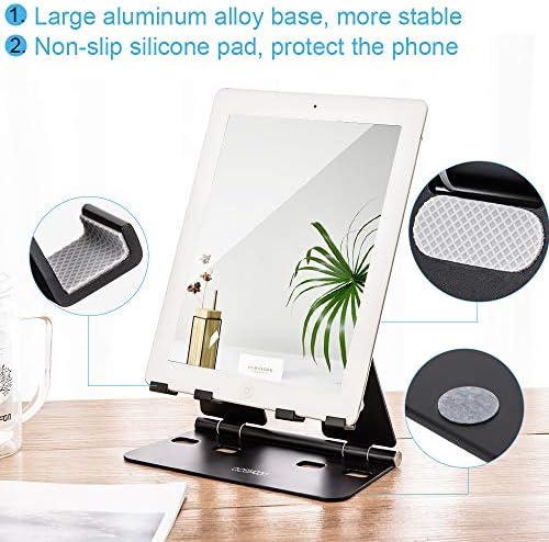 Aceyoon Ergonomic Aluminum Tablet & Phone Stand – Versatile Dual Device Holder for i Pads and Smartphones, Adjustable Viewing Angles for Optimal Comfort, Portable and Foldable Design Perfect for Home Office, Sleek Matte Black Finish Enhancing Modern Workspaces