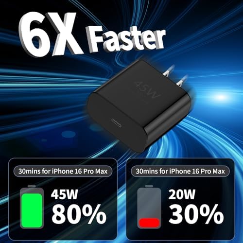 Revolutionary 45 W Fast Charger with 10 FT Type-C Cable – Optimized for i Phone 16 Series and Galaxy S24 – Ultimate Solution for Rapid Charging and Exceptional Durability with Advanced Safety Features for Modern Tech Users