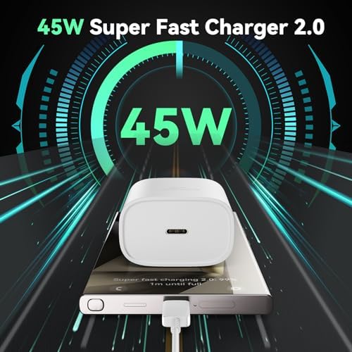 Rapid Charge 45 W USB Type C Power Adapter with 6.6 FT Cable for Samsung Galaxy – Ultimate Fast Charging Solution for S25/S25 Ultra/S24/S23/S22/Note Series – Enhanced Compatibility and Robust Build for Daily Demands