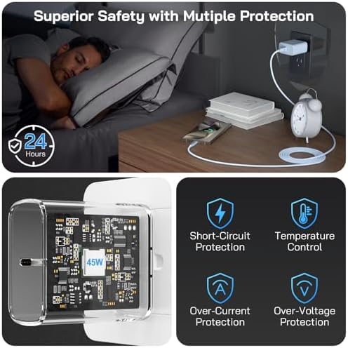 45 W Ultra-Fast USB-C Charger & 12 FT Cable for Samsung Galaxy Devices – Premium Charging Block for S25, S24, S23, and Tab S9/S8 Ultra – Enhanced Speed, Safety, and Portability for Ultimate Device Efficiency