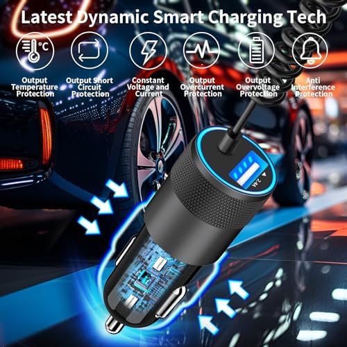 Rombica 105 W MFi Certified Dual USB-C & USB-A Fast Car Charger for i Phone 16 Pro Max – Ultimate Portable Power Solution with 6 FT Coiled Type-C Cable for Rapid Charging on the Go, Perfect for Road Trips and Daily Commuting