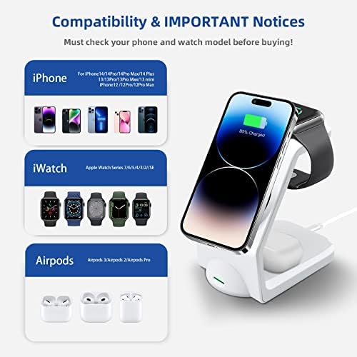 Magnetic 3-in-1 Wireless Charging Station for Apple Devices – Fast, Efficient Charger for i Phone 15/14 Pro Max, Apple Watch Ultra/8/se/7/6/5/4/3/2, and Air Pods – Compact Design with Enhanced Compatibility and Safety Features