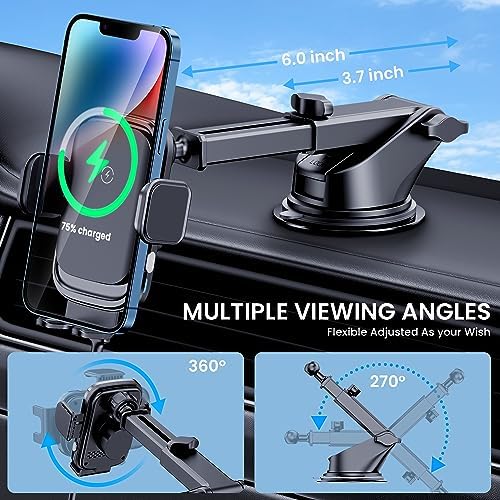 Effortless Driving with 15 W Fast Wireless Car Charger Mount – Universal Auto-Clamping Phone Holder for i Phone & Samsung – Dashboard & Air Vent Compatibility for Stress-Free Charging on the Go – Durable and Stylish Design for Modern Vehicles